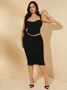 SHEIN BAE Plus Size Women's Summer Elegant Black Camisole Bra Top, Sexy Fashion Blouse, Suitable For Concert, Vacation, Casual, Business Casual, Western, Cute, Office, Wedding, Club, Graduation, Brunch, Spring, Holiday