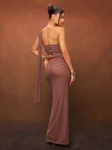 Hauture Front Cut Out And Long Wrap Maxi Dress - Coffee - View 5