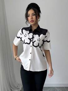 Elenzga Women's 2025 New Digital Floral Casual Regular Shirt (Positioning Flower) - Multicolor - View 7