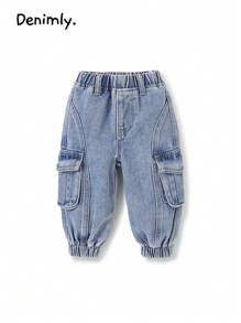 婴幼儿男孩时尚舒适宽松水洗中蓝色牛仔裤 - 中等水洗藍 - 查看 1