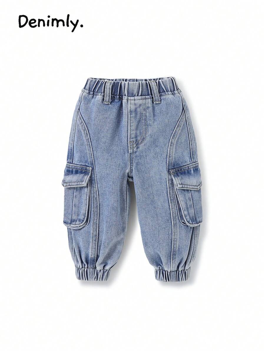 婴幼儿男孩时尚舒适宽松水洗中蓝色牛仔裤 - 中等水洗藍 - 查看 1