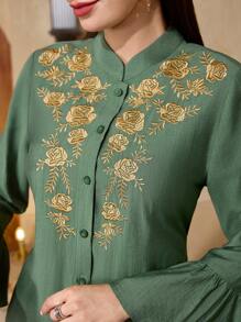 Al Najma Conservative Casual Style Blouse With Ribbon Decor For Women,Modest - Green - View 3