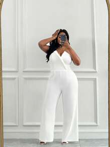 Slaydiva Combinaison de bureau ajustée blanche casual grande taille