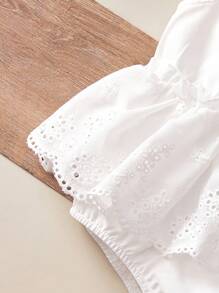 SHEIN Leap Crew Newborn Baby Girl Cute White Ruffled Strap Bodysuit, Summer - White - View 4