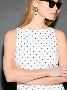 AiiRZ Enges Minikleid im Polka-Punkt-Muster, ärmellos, mit Bardot-Ausschnitt, Sommerparty Cocktailkleid, klassischer Stil, Abend, schlank geschnitten, modern, elegant, modisch