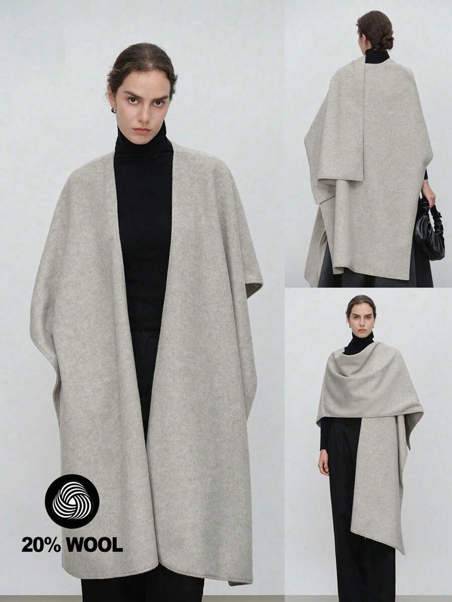 Aalyst 1 件女式复古卡其色斗篷开衫中长外套 - 卡其色 - 查看 1