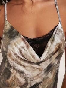 Opulessa Knit Contrast Lace Draped Neck Mini Dress For Women - Grey - View 3