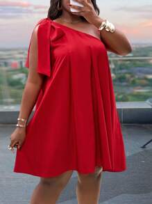 Slaydiva Plus Size Women's Simple Solid Red Casual Dress, Everyday Wear/Valentine's Day - Red - View 4