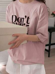 DAZY Letter Graphic Drop Shoulder Tee Don't Overthink Oversized T-Shirt