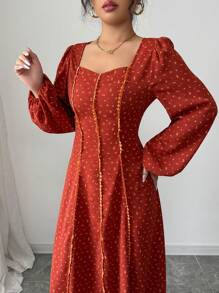 Mulvari Vestido largo de estilo árabe de manga larga y cuello en V simple para mujer