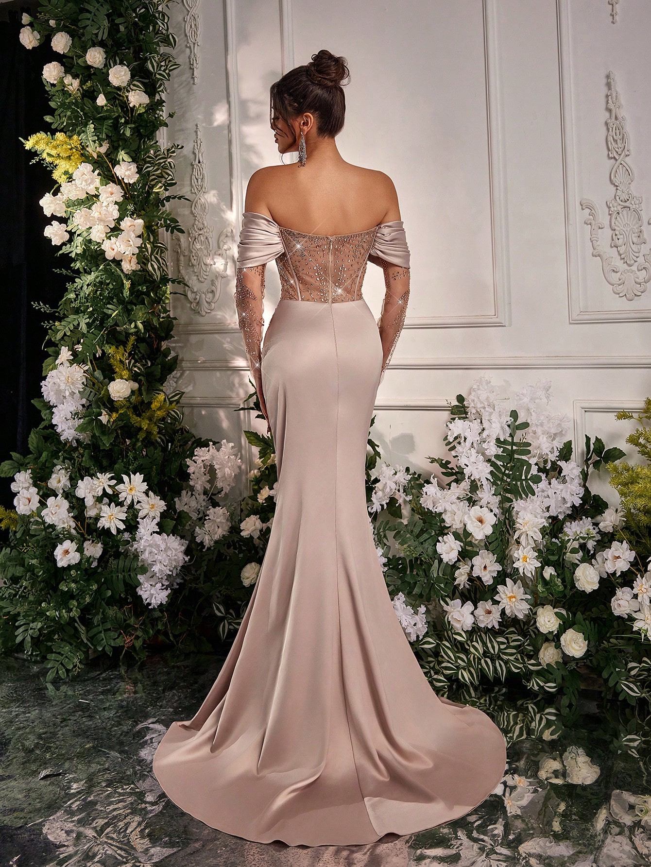 Glamrae فستان ميرميد أنيق ومرصع بالراينستون والحري...