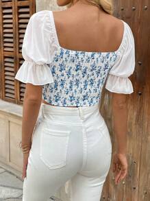 Chiquease French Romantic Off Shoulder Ditsy Floral Countryside Top/Blouse, Sexy & Unique For Spring/Summer - Blue - View 2