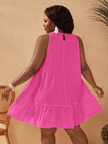 Slaydiva 2025 新款时尚白色休闲迷你连衣裙，无袖，荷叶边下摆，宽松 A 字形海滩夏季太阳裙，百搭简约