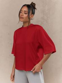 MISSGUIDED Oversized Scuba T-Shirt Contemporary Casual Basic Essential Loungewear Weekend Streetwear Modern Fashion Top Spring Summer - Red - View 4