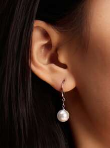 1对925纯银10毫米珍珠吊坠耳环，女士耳钩耳环，圣诞节冬季圣诞礼物 - 耳環 - 查看 2