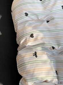 3pcs Minimalist Solid Color & Heart Multicolor Line Print Duvet Cover Set (1 Duvet Cover + 2 Pillowcases, Without Inserts), Soft & Comfortable, Machine Washable