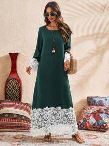 SHEIN LUNE Women's Minimalist Casual Long Dress, Everyday Wear - Green - View 4