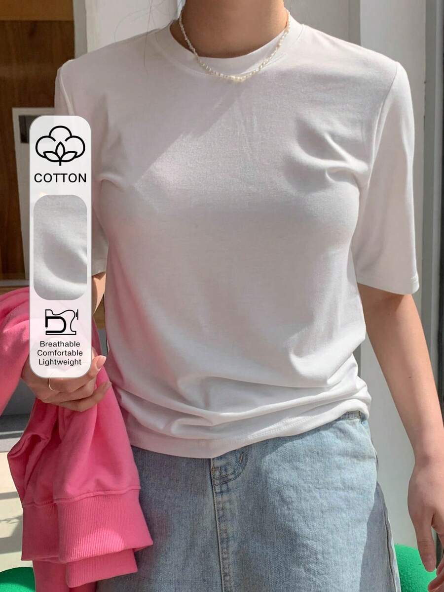 DAZY 純色圓領短袖t恤 - 白色 - 查看 1