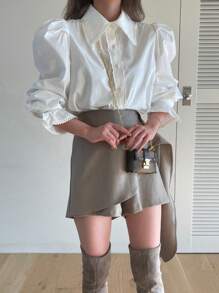 DAZY Camisa de botones con mangas abullonadas de manga larga - Blanco - Ver 2