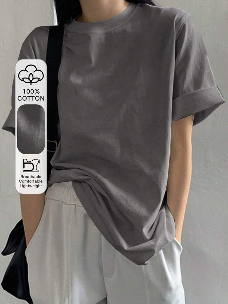 Women's Summer Solid Color Round Neck Short Sleeve Loose Casual T-Shirt Oversized T-Shirt