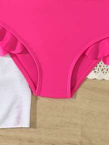 Young Girl 3pcs Swimwear Set, Random Print Pattern - Multicolor - View 3