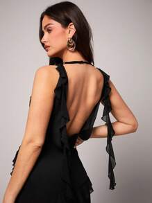 Silquee Premium Quality Black Elegant Romantic Multi-Layered Ruffle V-Neck Slit Dress, Sexy Split Dress ,Wedding Bridesmaid, Formal Ball, Casual Work, Birthday, Holiday Outfit, Beach Party Women Evening Gown Women Elegant Dresses Prom Dresses For Woman Women Formal Party Dresses For Women Women Formal Formal Dresses For Women Women Prom Dresses,Bodycon Dress, Black Backless Dress,Holiday Dress Graduation
