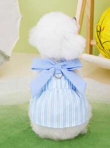 PETSIN Vestido a rayas con decoración de moño azul, elegante y delicado, apropiado para mascotas pequeñas, para primavera/verano - Azul - Ver 2