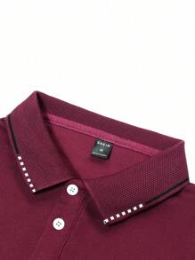 Manfinity Homme Men's Geometric Print Short Sleeve Casual Commuter Polo Shirt Polo Shirts For Men Collar Polos For Men Golf Shirt Men Polo Shirts Polo T Shirt Men - Burgundy - View 5