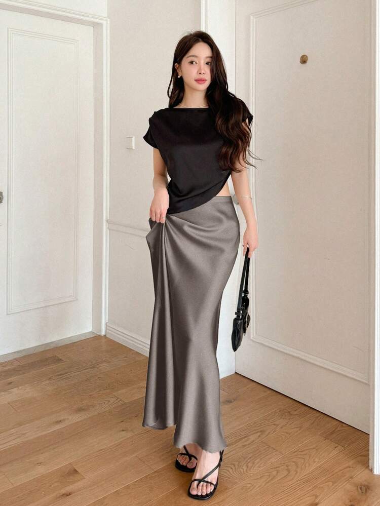 Women Solid Color High Waist Elegant Long Mermaid Skirt Summer