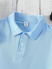 SHEIN 2pcs/Set Tween Boys Spring/Summer Wildeya New Style Fashion Gentleman Light Blue Polo Shirt Paired With Black Washed Denim Jeans, Suitable For Outdoor Activities And Daily Wear - Multicolor - View 5