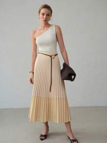 MOTF PREMIUM COLORBLOCK PLEATED SKIRT - Apricot - View 3