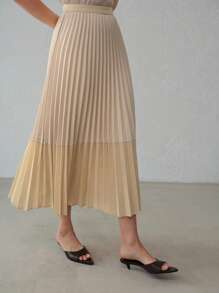 MOTF PREMIUM COLORBLOCK PLEATED SKIRT - Apricot - View 6