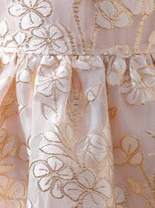 Abito elegante da ragazza con maniche a palloncino jacquard, stile principessa, adatto per uso quotidiano, feste e festival, adatto per estate - Rosa Baby - Visualizzare 5