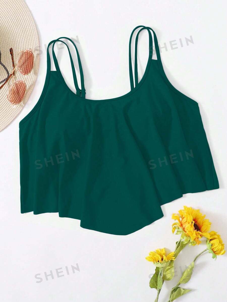 SHEIN Swim Curve Top de bikini de talla grande para mujer, unicolor, estilo casual