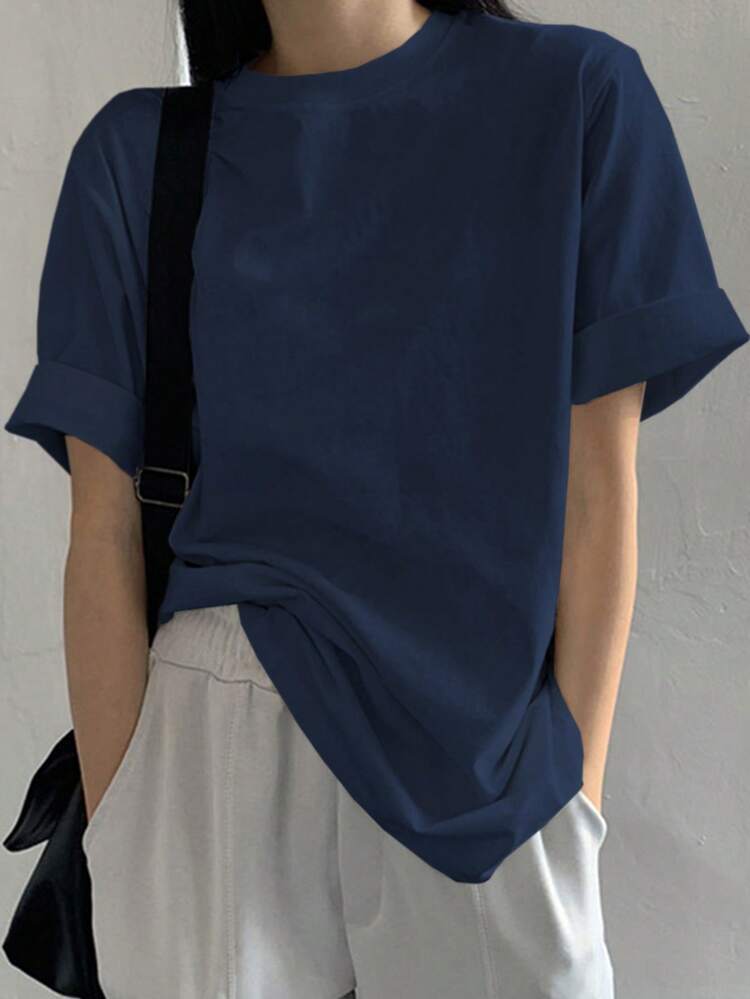 Women's Summer Solid Color Round Neck Short Sleeve Casual T-Shirt Oversized T-Shirt