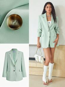 MOTF STUDIO 直筒结构单排扣西服 - 綠色 - 查看 1