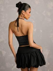 SHEIN BAE Women's Rhinestone Crop Halter Neck Top