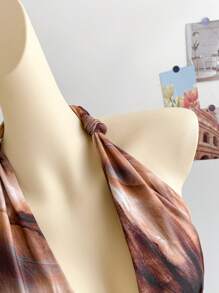 Soleia 女士度假复古扎染地质印花系带前网眼嵌合修身背心，夏季 - 彩色 - 查看 6