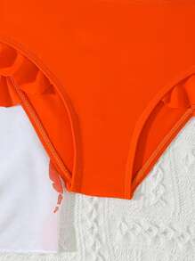3pcs/Set Young Girl Printed Swimwear Set - Orange - View 3