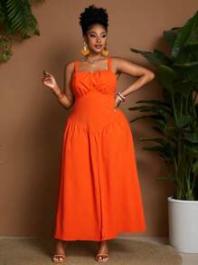 Maweii Đầm thường ngày không tay màu trơn cỡ lớn - trái cam - Xem 2