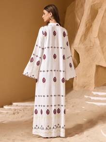 Al Najma 女式几何印花拼布流苏长袖阿拉伯风格 Jalabiya 连衣裙，阿拉伯连衣裙，端庄 - 白色 - 查看 2