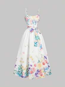 SHEIN MOD 带蝴蝶结的花卉印花女式连衣裙 - 彩色 - 查看 1