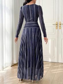 Modelyn Women's Long Elastic Mesh Tie Dye Pattern Elegant Dress, Suitable For Spring & Summer - Multicolor - View 2