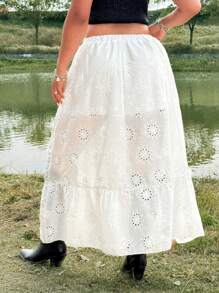 Flirla Saia Branca de Cintura Alta Solta Estilo A-Line com Barra Franjas, Bordados, Retalhos e Renda, Inspirada em Festival, Boho, Hippie, Cowgirl, Velhos Ricos, Praia, para Mulheres Plus Size