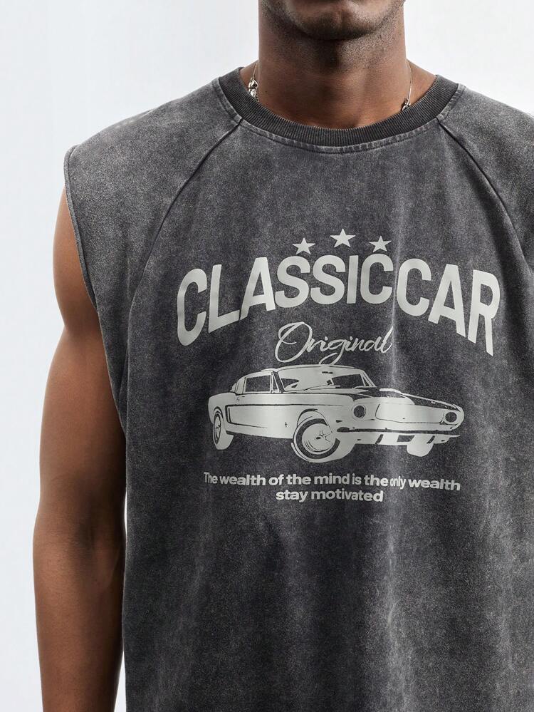 SHEIN Maija Men's Casual Washed Car Logo Print Tank Top