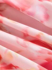 SHEIN MOD 泡泡袖褶皱胸部蝴蝶结腰部花卉印花喇叭下摆粉色连衣裙、单身女郎、露背、性感、风骚、优雅、派对、婚宴、茶会、端庄、舞会、正式、花卉、俱乐部服装女装