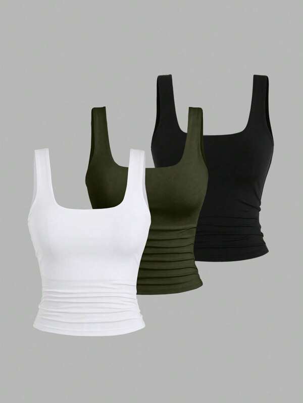 Sweetra Débardeur casual et polyvalent de couleur unie pour femmes