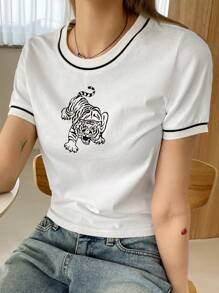 DAZY In hoa con hổ Áo thun Ringer - trắng - Xem 8