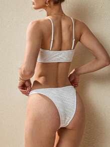 SHEIN Swim 2pcs Hollow-Out Tie Front Casual Minimalist Bikini Set, Spring Break Design For Summer Beach Vacation - White - View 2