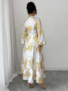 Elenzga 2025 Spring/Summer New Arrival Metallic Chiffon V-Neck Lantern Sleeve Elegant Party Dress, Suitable For Wedding, Date, Party, Banquet, Vacation - White - View 2